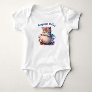 Body Para Bebê Gatinho Personalizado numa xícara de chá