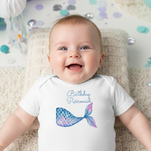 Body Para Bebê Gatinho sereia de aniversário aquarela bebê