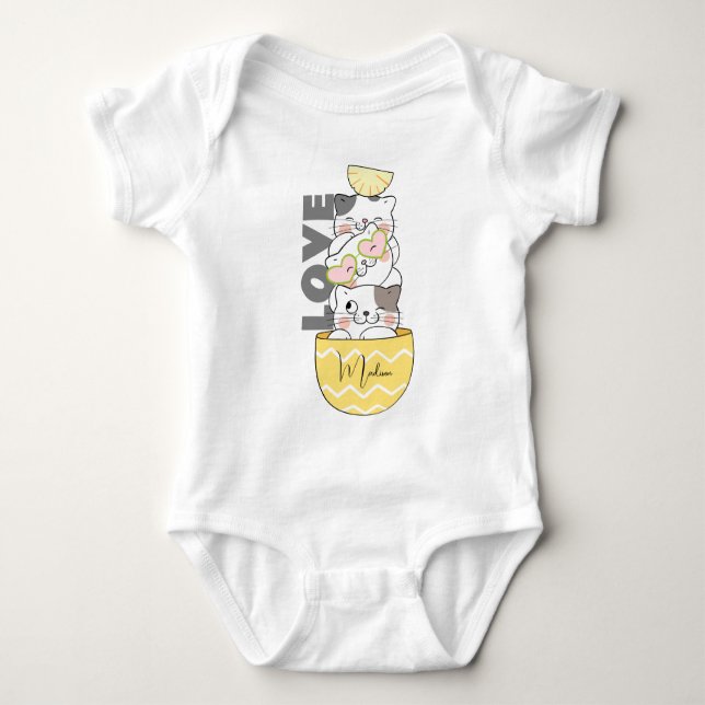 Body Para Bebê Gatinhos de Cute de Nome Personalizado (Frente)