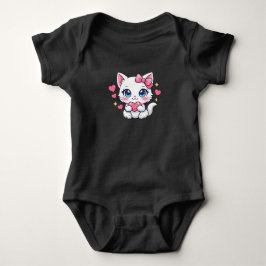 Body Para Bebê Gato Anime Kawaii Segurando Coração