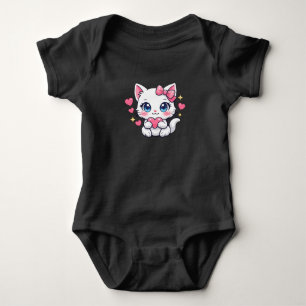 Body Para Bebê Gato Anime Kawaii Segurando Coração