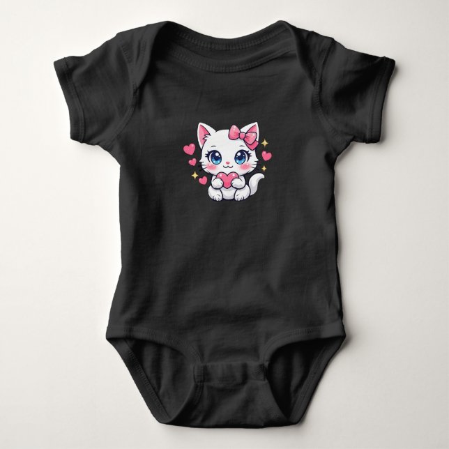 Body Para Bebê Gato Anime Kawaii Segurando Coração (Frente)