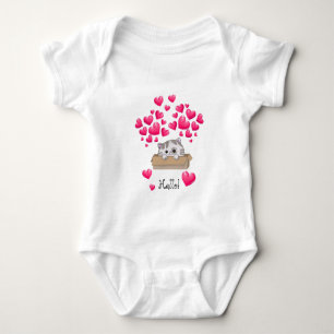 Body Para Bebê Gato bonito numa caixa e corações cor-de-rosa