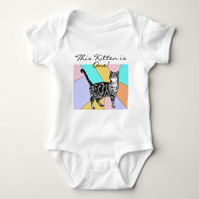 Body Para Bebê Gato Bonito Primeiro Aniversário Gato Pastel Gatos (Frente)