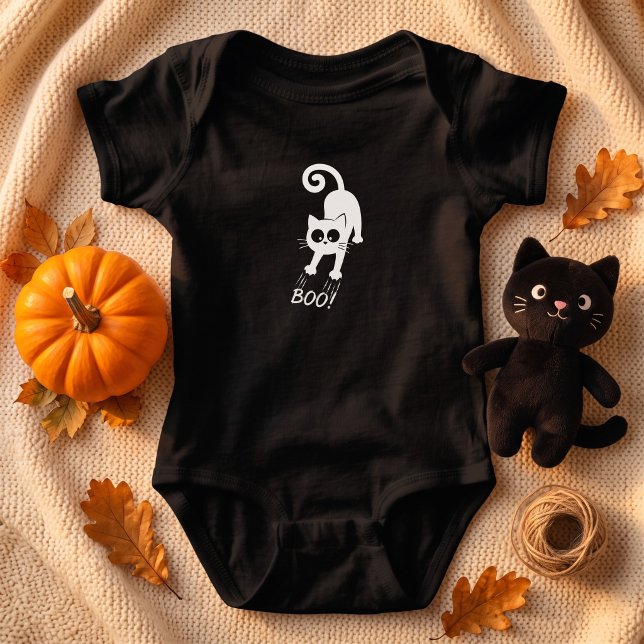 Body Para Bebê Gato Branco Boo Halloween (Criador carregado)