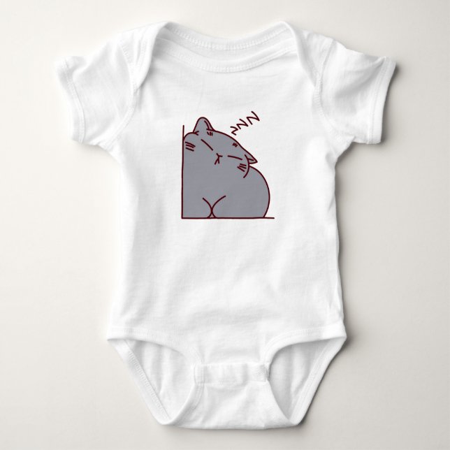 Body Para Bebê Gato Cinza Dormindo  (Frente)