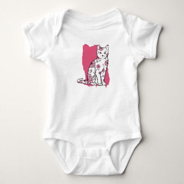 Body Para Bebê Gato com Flores (Frente)