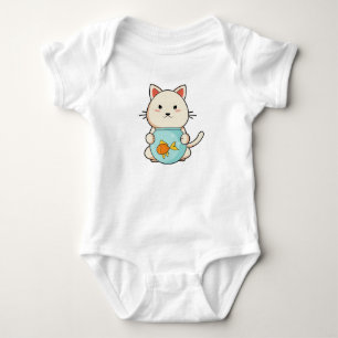 Body Para Bebê Gato com Peixe em Vidro
