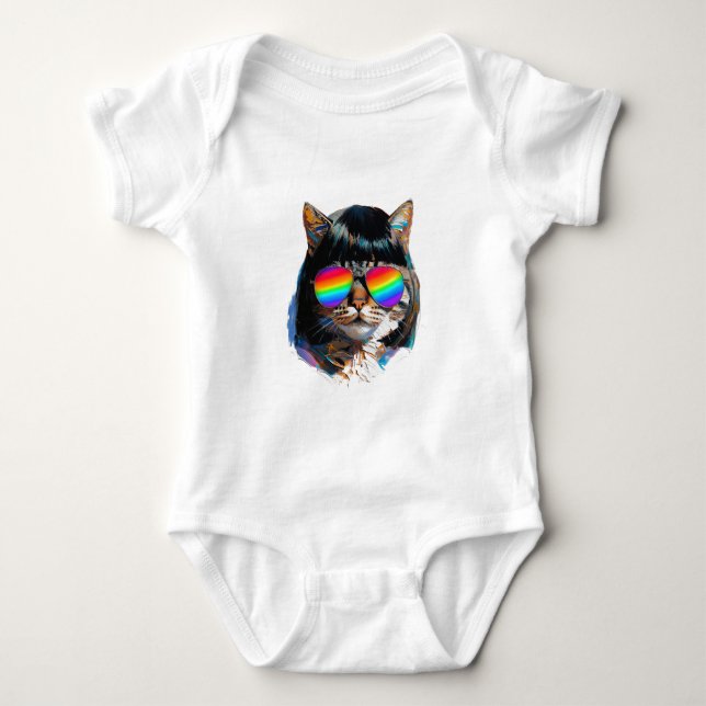 Body Para Bebê Gato com Peruca + Óculos de Sol (Pintura #5) (Frente)