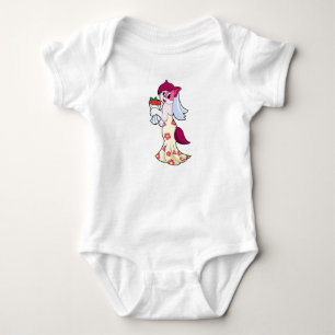 Body Para Bebê Gato com vestido de noiva e buquê de flores
