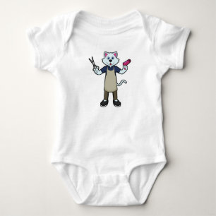 Body Para Bebê Gato como cabeleireiro com tesoura e secador de ca