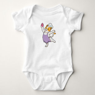 Body Para Bebê Gato como cozinheiro com placa de Cozinhar e Muffi