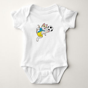 Body Para Bebê Gato como jogador de futebol com bola de futebol