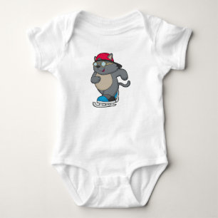 Body Para Bebê Gato como Patinador de Gelo com skates de Gelo