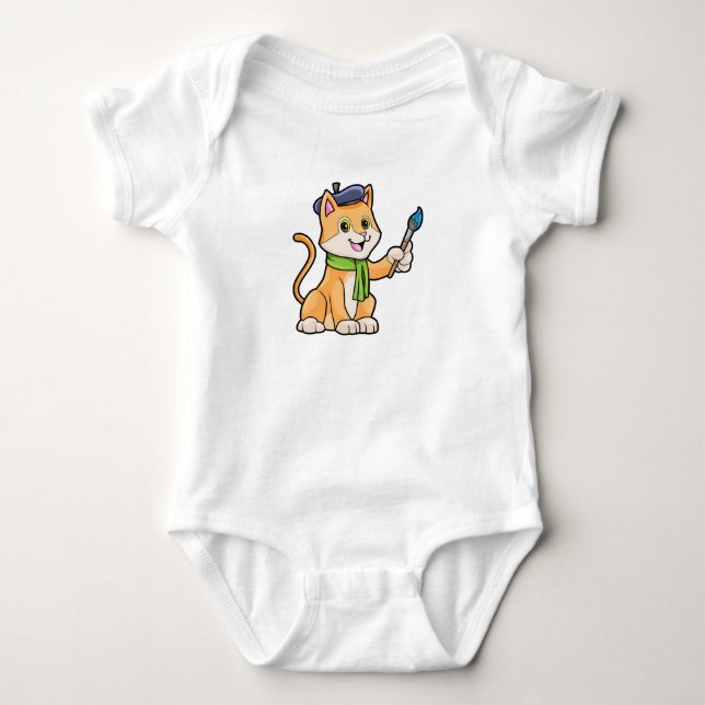 Body Para Bebê Gato como Pintor com Pincel e Escarpo (Frente)