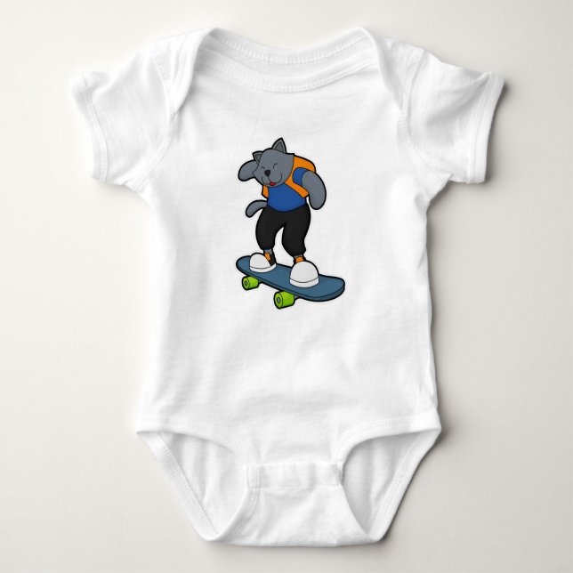 Body Para Bebê Gato como skateboarder com skate (Frente)