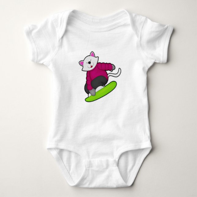 Body Para Bebê Gato como Snowboarder com Snowboard (Frente)