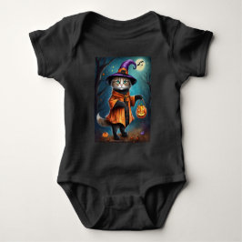 Body Para Bebê Gato como uma Bruxa Fofo Halloween