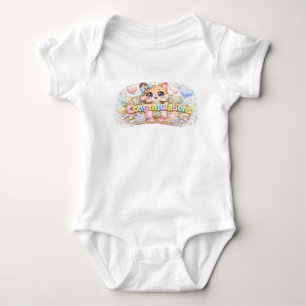 Body Para Bebê Gato Congratulações Kawaii Fofo Rosa Pastel Floral