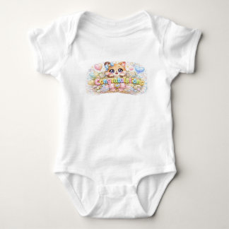 Body Para Bebê Gato Congratulações Kawaii Fofo Rosa Pastel Floral
