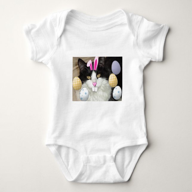 Body Para Bebê Gato de Gatinho Preto e Branco páscoa (Frente)