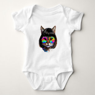 Body Para Bebê Gato de Peruca + Óculos de Sol (Pintura #9)