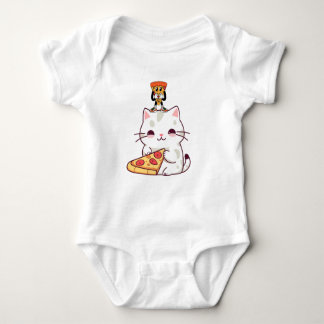 Body Para Bebê Gato de Pizza Kawaii e Amigo de Pizza Pequeno Gráf