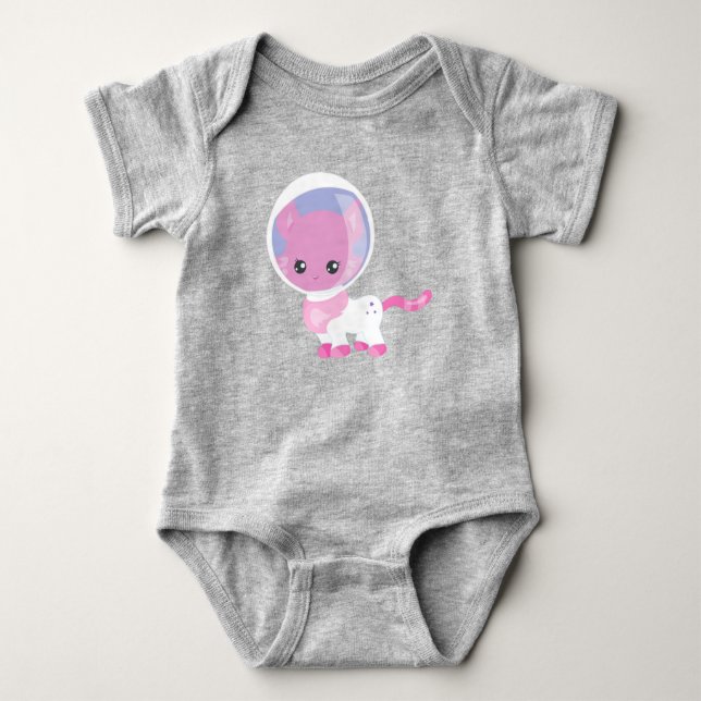 Body Para Bebê Gato Espacial, Gato Bonito, Cosmonauta, Astronauta (Frente)