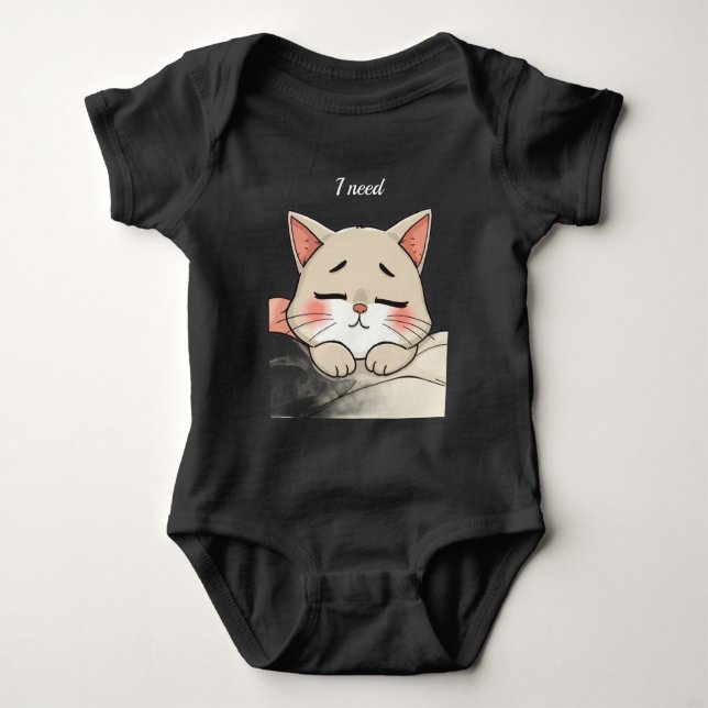 Body Para Bebê Gato Fofo Dormindo Preciso de uma Soneca Arte Kawa (Frente)