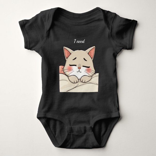 Body Para Bebê Gato Fofo Dormindo Preciso de uma Soneca Arte Kawa (Frente)
