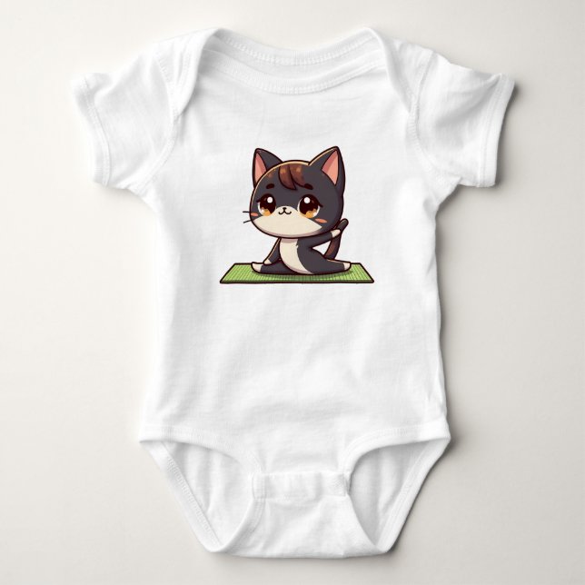 Body Para Bebê Gato Gato de Ioga Chibi (Frente)