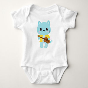 Body Para Bebê Gato Havaí, Gato Gato Gato, Gato Azul, Violão, Lua