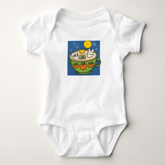 Body Para Bebê Gato Kawaii e Coelho Banho de Lua (Frente)