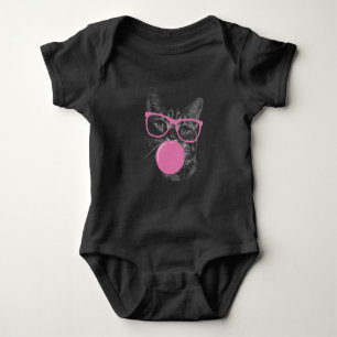 Body Para Bebê Gato legal com Óculos Rosa e Goma-Bolha