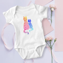 Body Para Bebê Gato Mãe e Filhote Moderno Abstrato Faixa Azul Ros