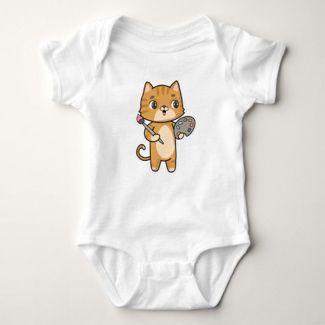 Body Para Bebê Gato na pintura com cor e pincel (Frente)