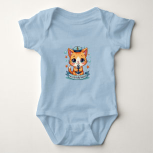 Body Para Bebê Gato Náutico Kawaii Navegando Âncora Trocadilho