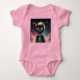 Body Para Bebê Gato Negro Cósmico de Futuro Atômico à Lua