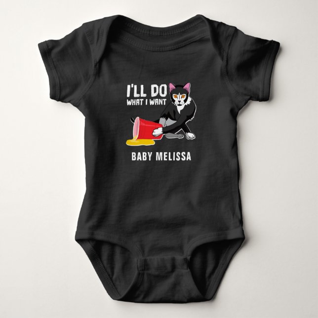 Body Para Bebê Gato Negro Engraçado Personalizado (Frente)