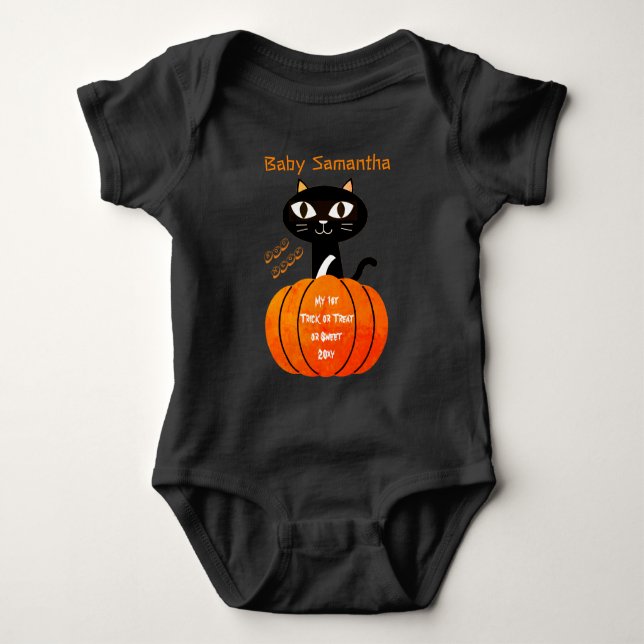 Body Para Bebê Gato Negro Laranja Gato Gato Pumpkin Meu Halloween (Frente)