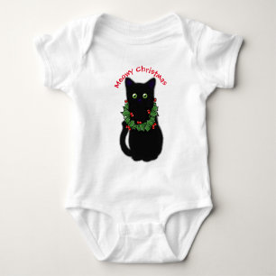 Body Para Bebê Gato negro Meowy Christmas Holly garland
