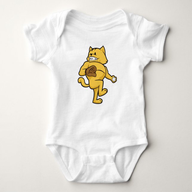 Body Para Bebê Gato no Baseball com luva de Captura (Frente)