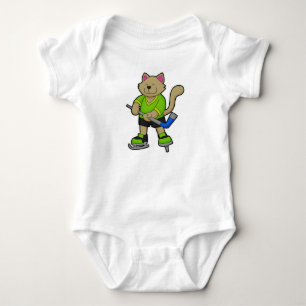 Body Para Bebê Gato no hóquei no gelo com bastão de hóquei no