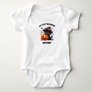 Body Para Bebê Gato Preto Fofo Meu Primeiro Halloween Abóbora