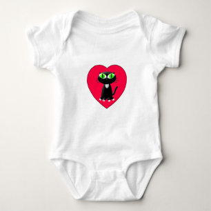 Body Para Bebê Gato Preto No Coração Vermelho