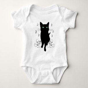 Body Para Bebê Gato Preto Rodeado por Notas Musicais Sussurrantes