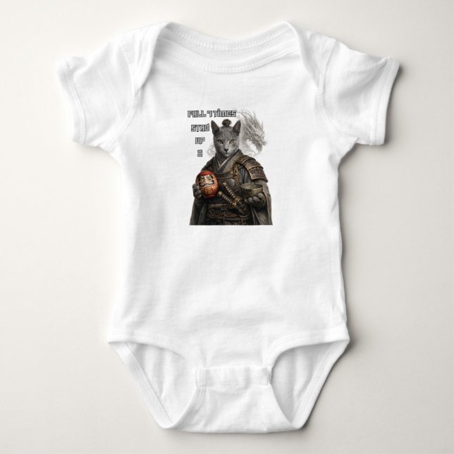 Body Para Bebê Gato Samurai Azul Russo (Frente)