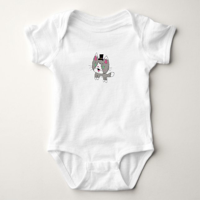 Body Para Bebê Gato Simples com Bebê de Chapéu (Frente)