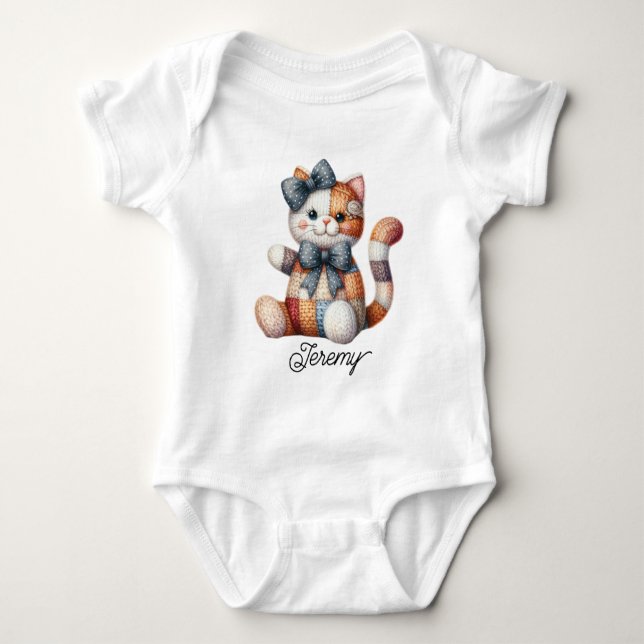 Body Para Bebê Gato Sorridente de Patchwork Fofo (Frente)