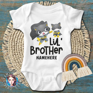 Body Para Bebê Gato Super-Herói Irmãozinho Nome Personalizado